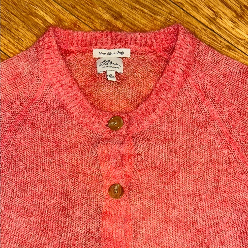 L.L. Bean Women’s Light Preppy Gauze Coral Pink Botton Down Cardigan Sweater S